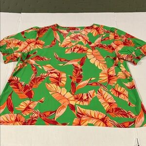 Belle Kim Gravel green palm print blouse size XL